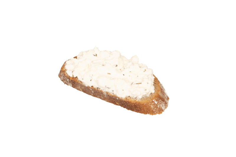 Animation eines Brötchens mit Hüttenkäse, das aufgegessen wird.
